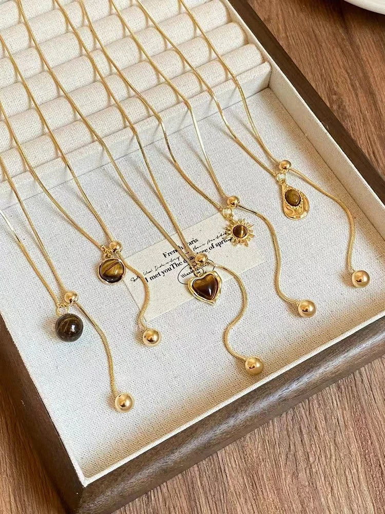 Geometric Retro Tiger Eye Stone Pendant