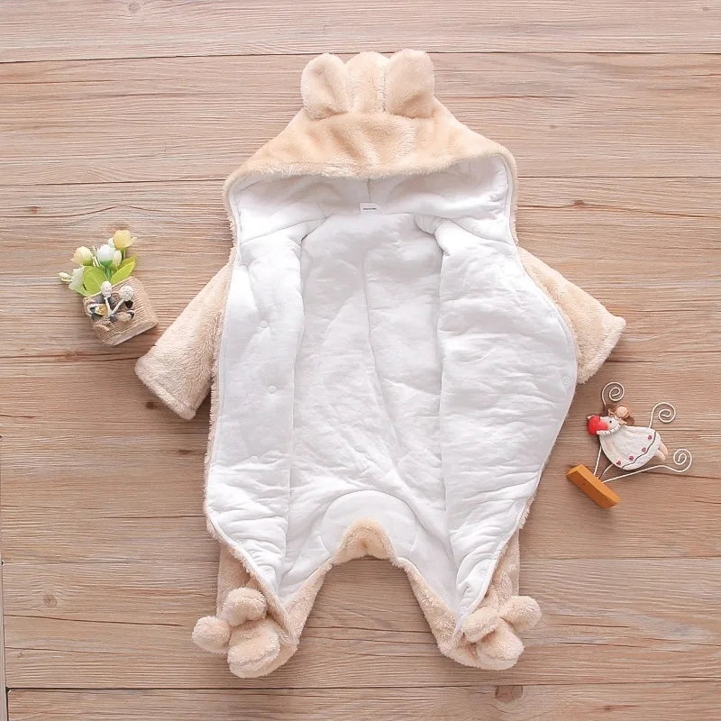 0–2 Years Baby Plush Jumpsuit, Cute Dog & Rabbit Print