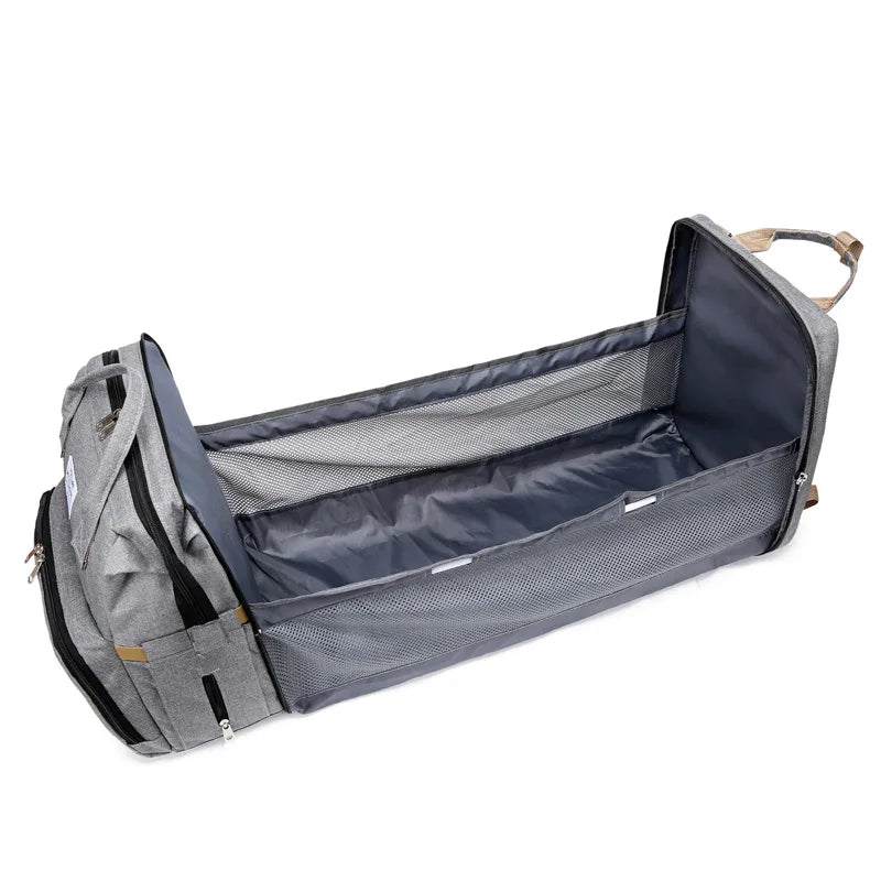 Mommy Diaper Bag – Baby Bed, Milk Bottle Storage & Changing Mat Backpack for Nursing Moms