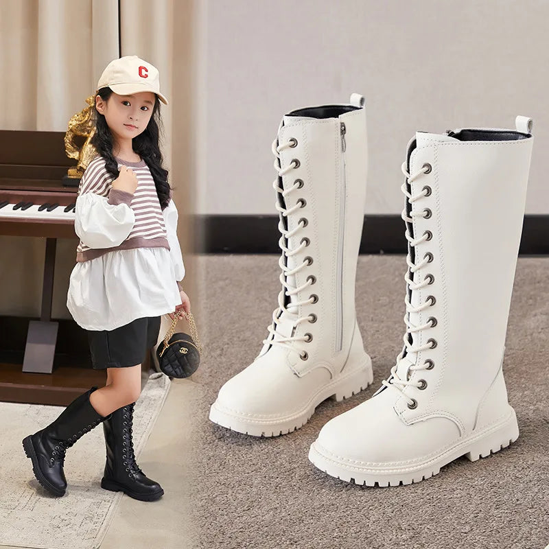 Girls’ Padded High-Top Boots – Warm Lace-Up Princess Shoes