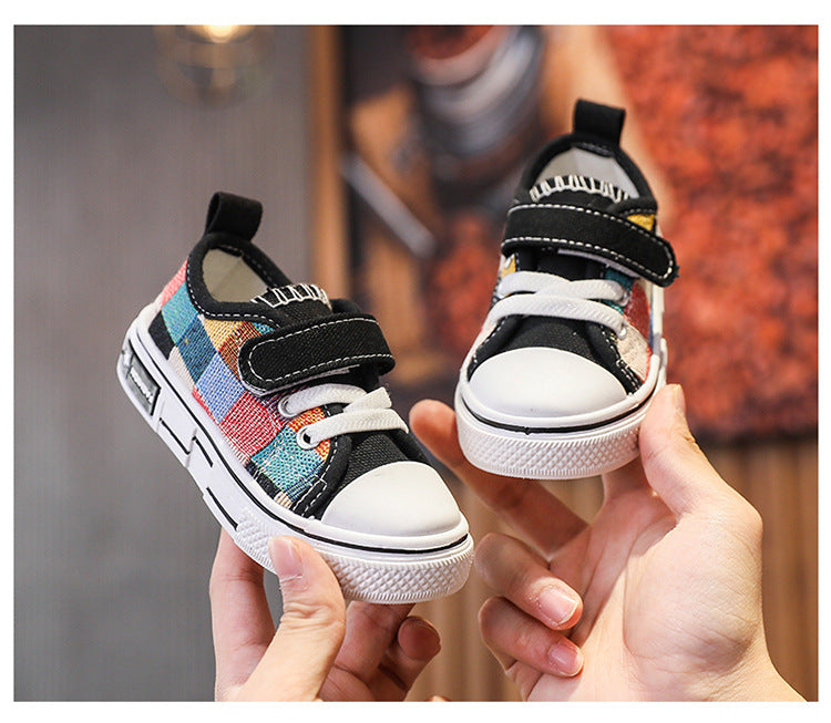 Kids’ Canvas Sneakers – Checkered Casual Shoes, Soft Sole
