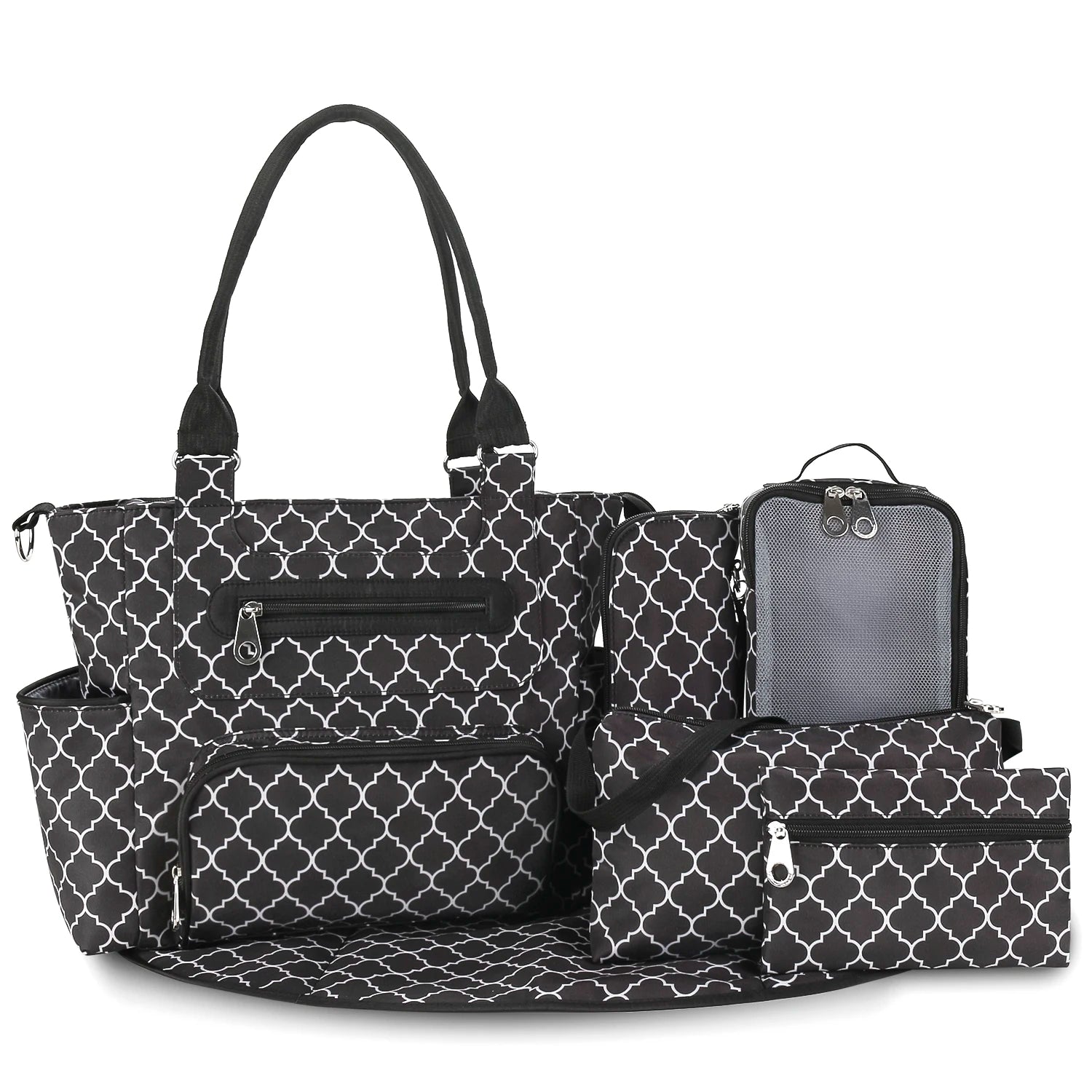 7pcs Nappy Changing Bag Set – Multifunctional Tote, Shoulder & Travel Diaper Bag