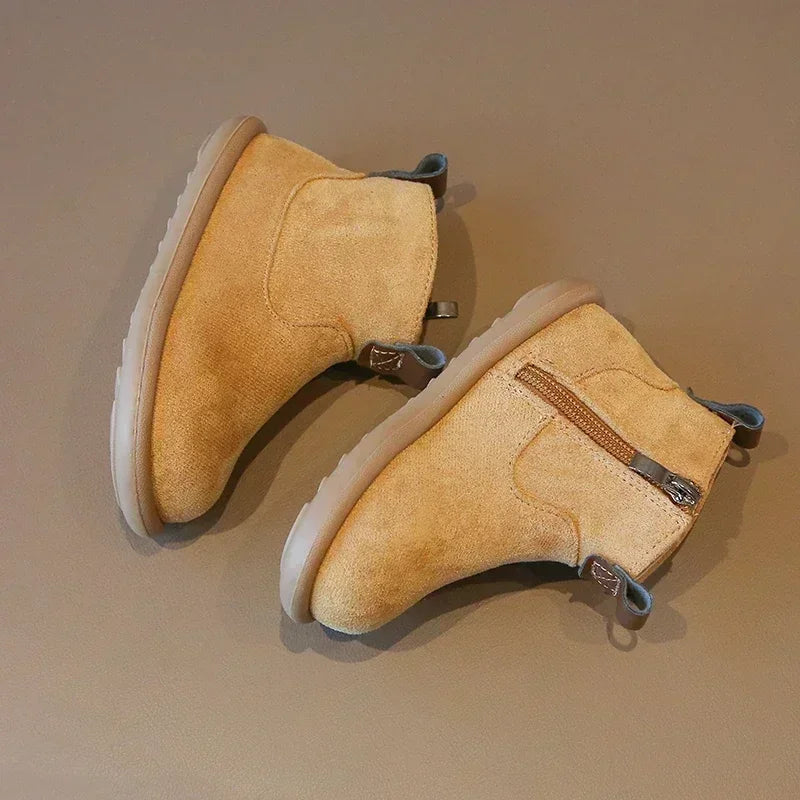 Kids Autumn/Winter Suede Boots – Plush Anti-Slip Ankle Shoes