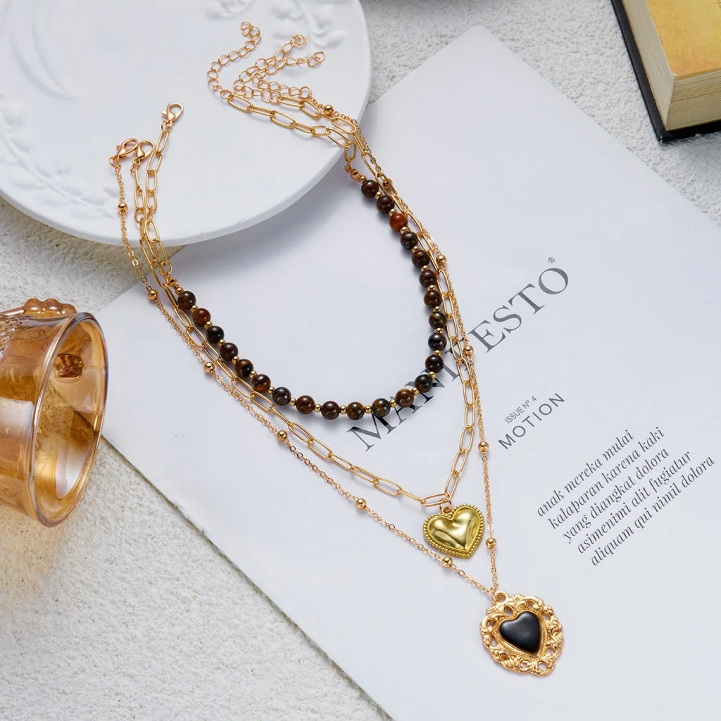 Vintage Tiger Eye Stone Beaded Heart