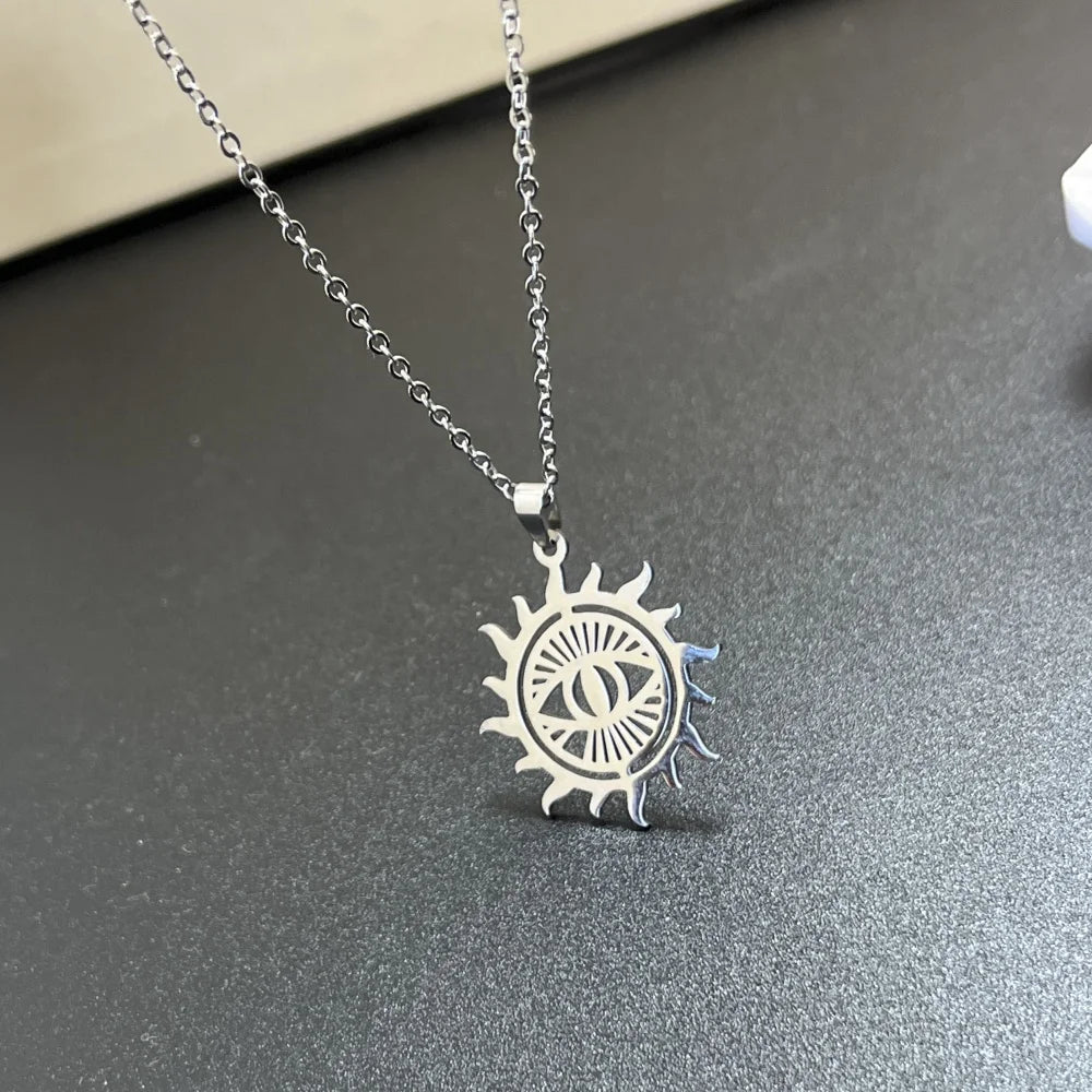 Sunburst Evil Eye Pendant Necklace For