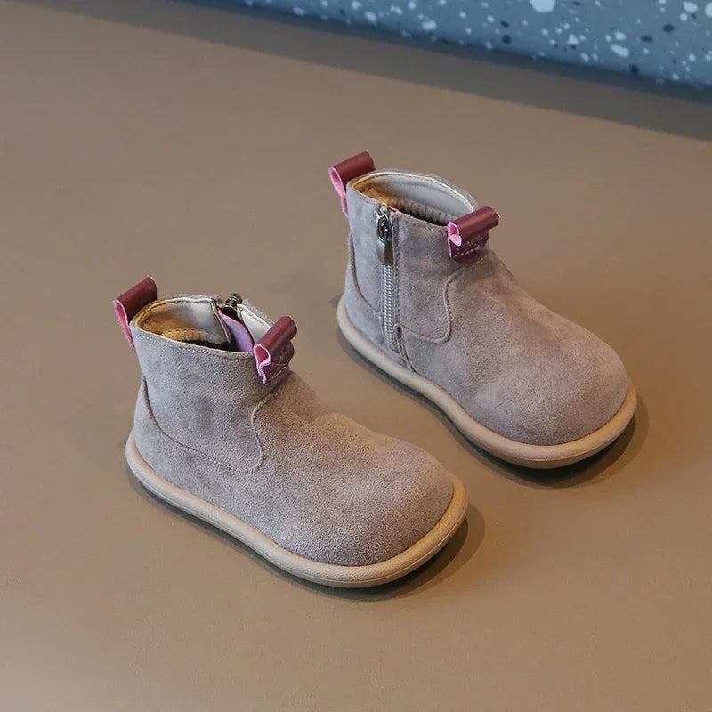 Kids Autumn/Winter Suede Boots – Plush Anti-Slip Ankle Shoes