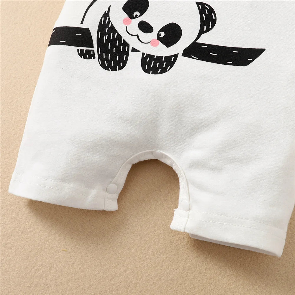 Baby Boy Summer Romper & Hat Set, Panda Print 2PCS