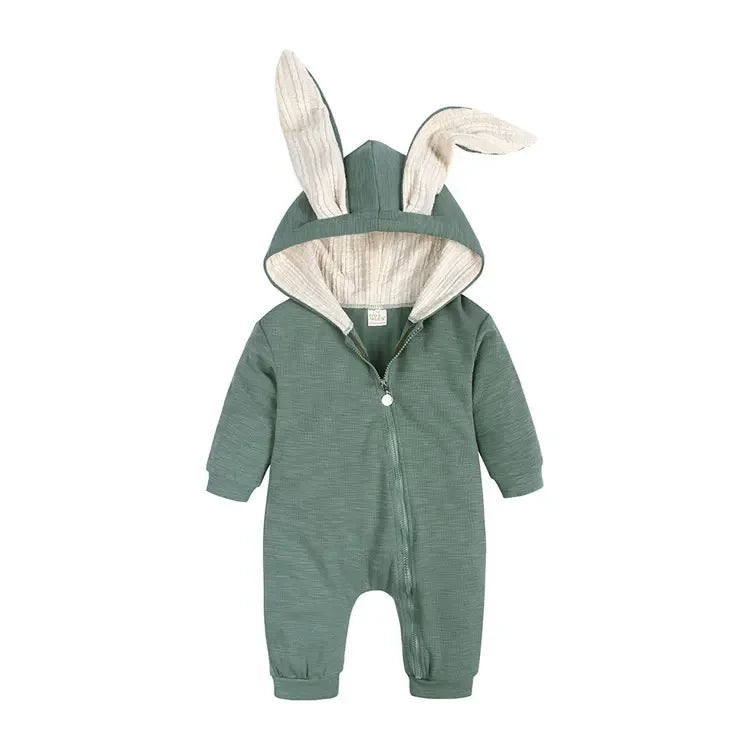 Baby Romper 3–18M, Cartoon Hooded Long Sleeve Jumpsuit