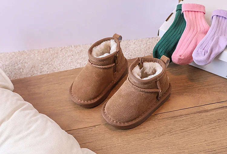 Baby Winter Snow Boots – Leather Plush Non-Slip Toddler Shoes