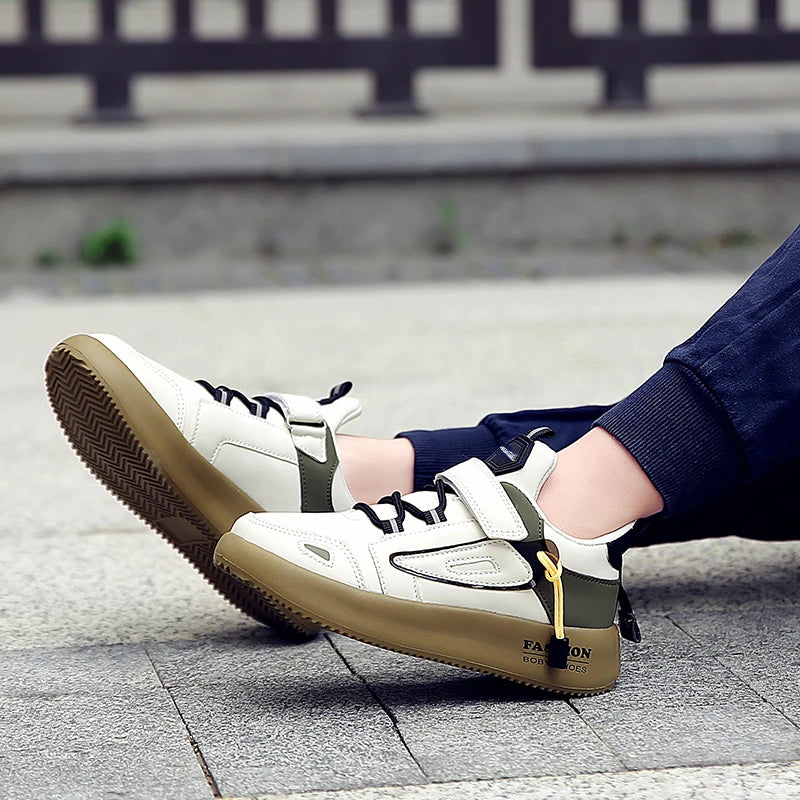 Kids’ Leather Sneakers – Casual, Non-Slip Running Shoes