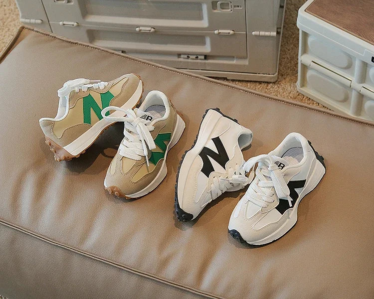 Kids Spring Leather Sneakers – Soft Sole Non-Slip Casual Shoes