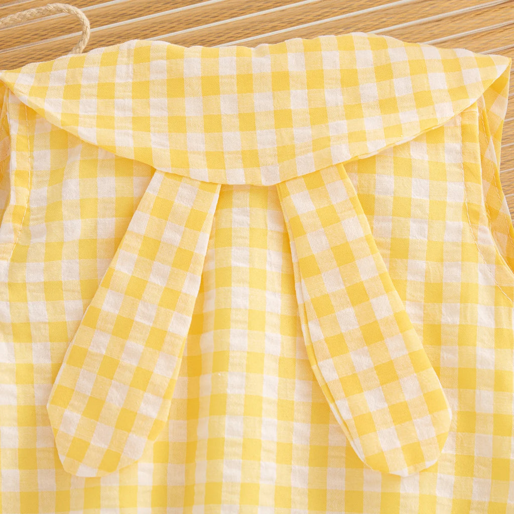 Baby Girl Summer Dress Set, Cute Plaid & Cartoon Design with Bag