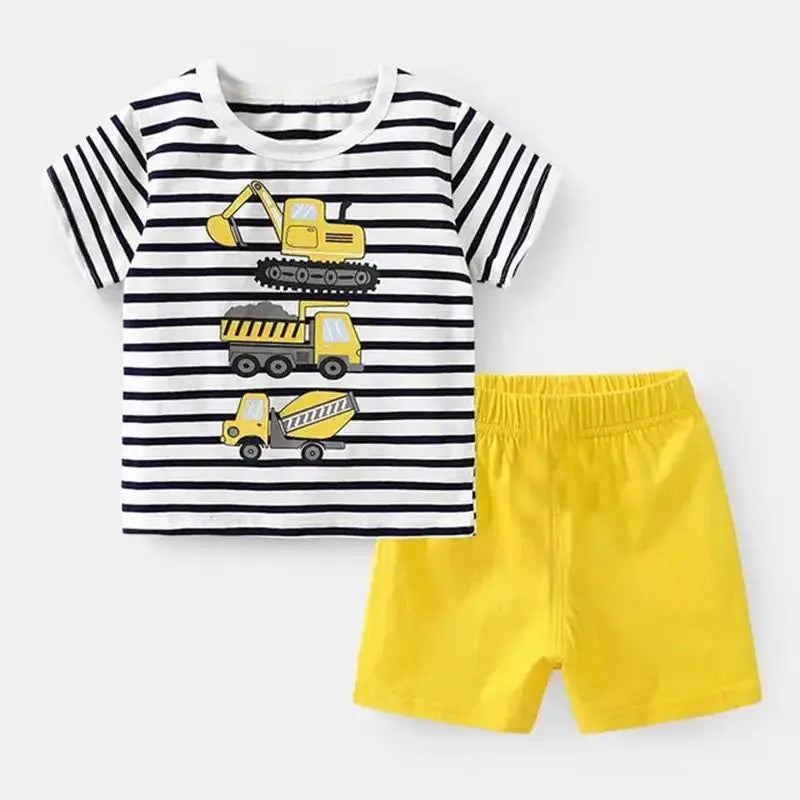 Cartoon Print Kids Boys Clothes Sleeveless Tops+ Shorts 2pcs/set