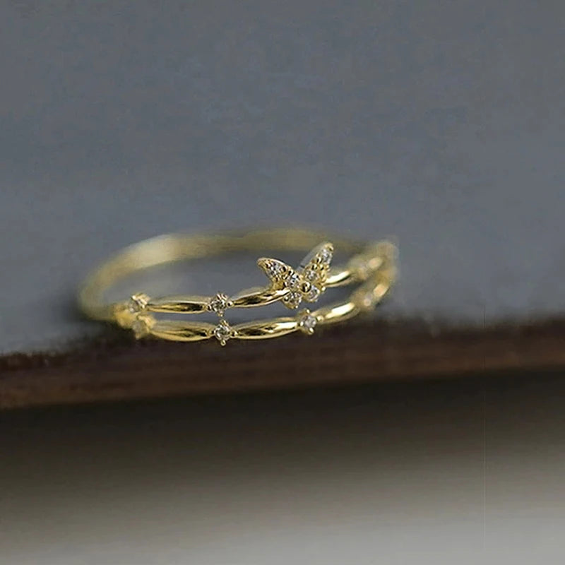 CAOSHI Chic Two-tone Style Finger Ring Female Engagement Jewelry with Brilliant Zirconia Fashion Thin Accessories for Wedding