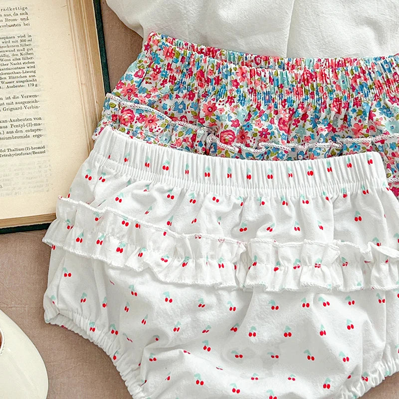 Baby Girl Cherry Floral Outfit – Summer (0–12M)