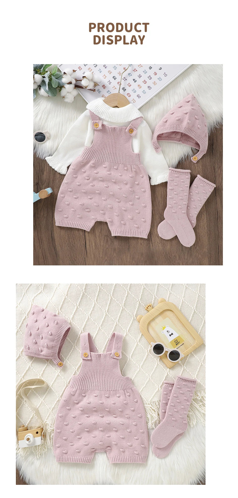 3pcs/Set Girls Sleeveless Knitted Rompers Hats Socks Outfits 0-18m Infant Suits