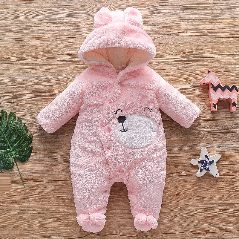 0–2 Years Baby Plush Jumpsuit, Cute Dog & Rabbit Print