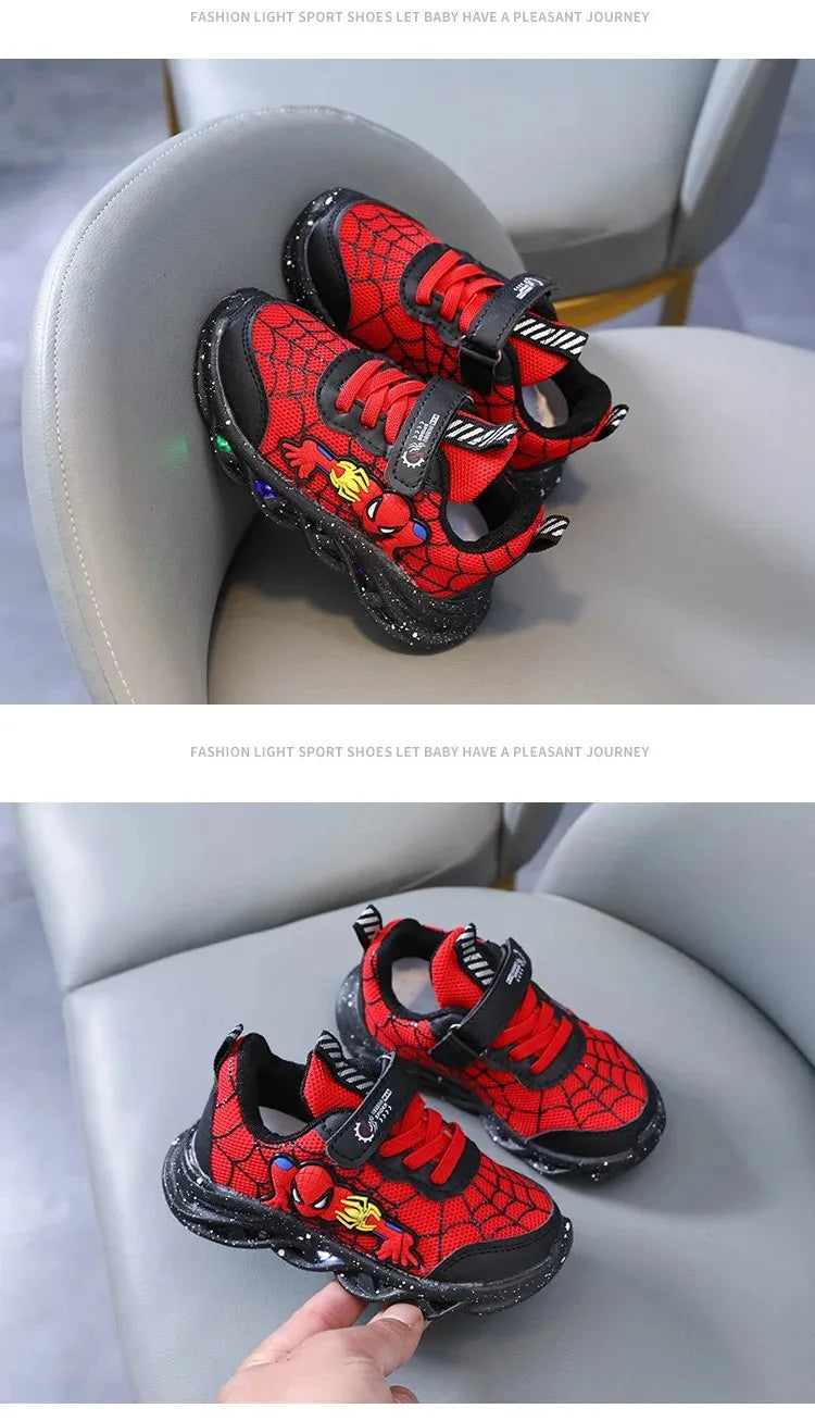 Disney Spiderman LED Sneakers – Boys’ Light-Up Mesh Shoes (Size 21–30)
