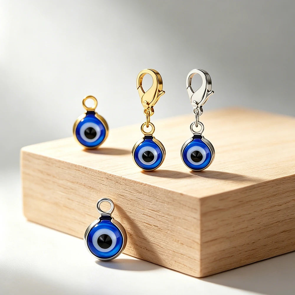 5Pcs Blue Evil Eye Stainless Steel