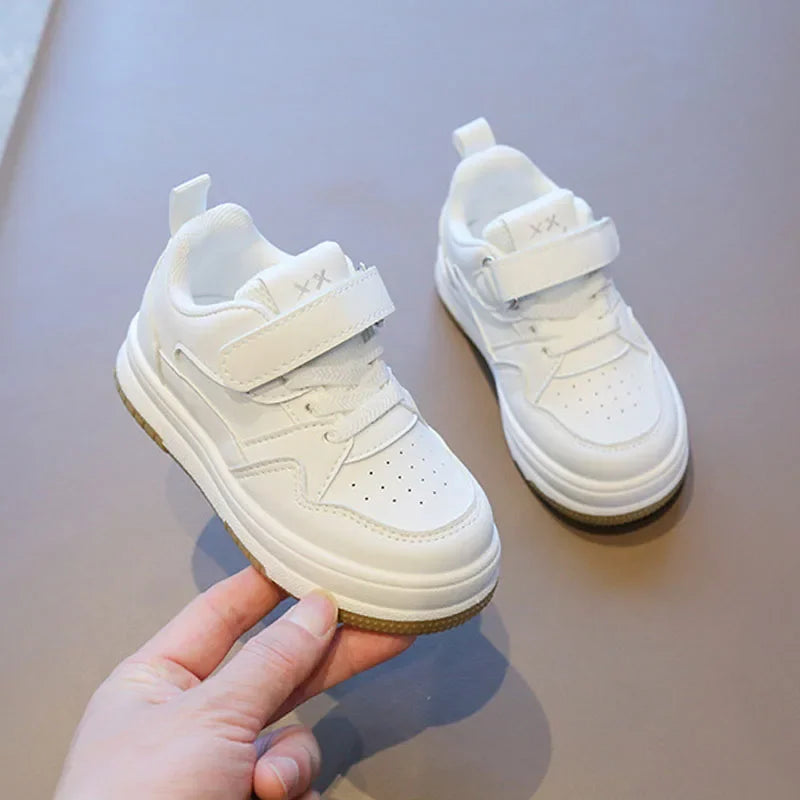 Kids White Spring/Autumn Sneakers – Lightweight Soft-Sole Casual Shoes