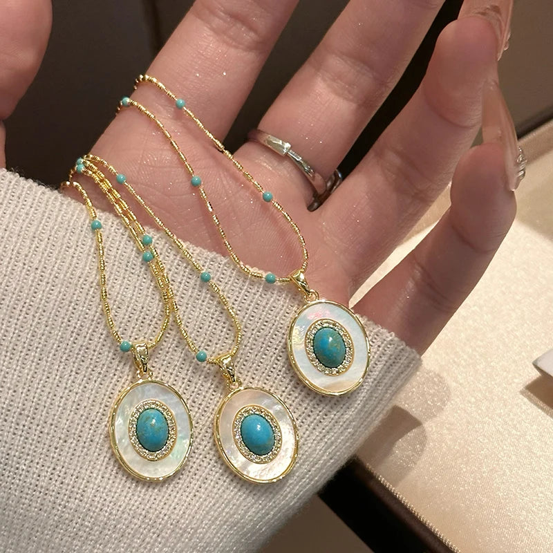 Natural Turquoise Oval Shell Pendant
