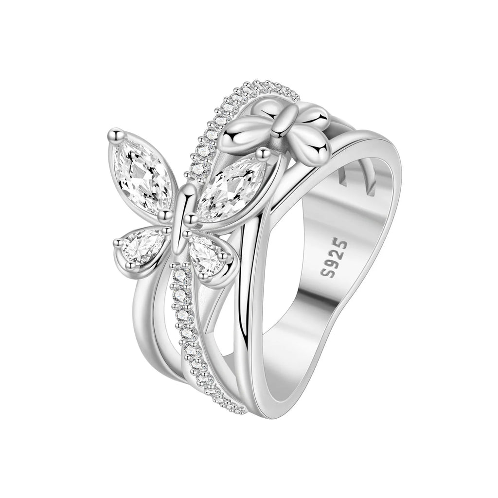 Orstarry S925 Sterling Silver Butterfly Dancing Insect Closed Ring For Women Finger Ring Jewelry Party Fine Trendy Gifts