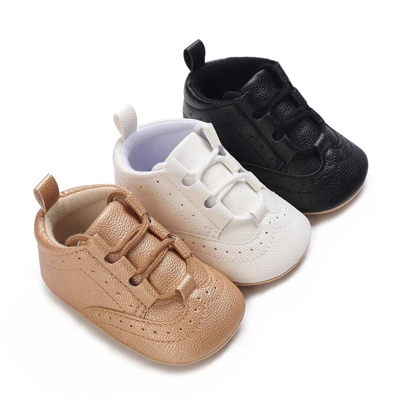 Baby Boys’ Moccasins – White Soft-Sole Non-Slip First-Step Shoes
