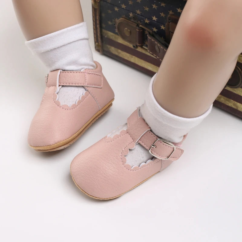 Baby Stripe Leather Shoes – Multicolor Non-Slip First Walkers