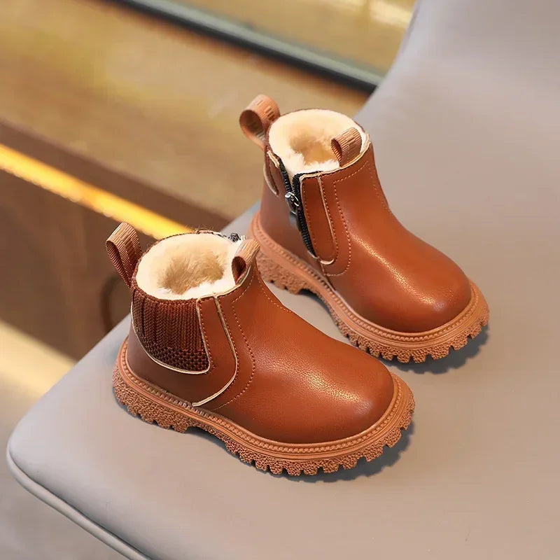 Kids’ Ankle Leather Boots – Warm, Comfortable, Non-Slip