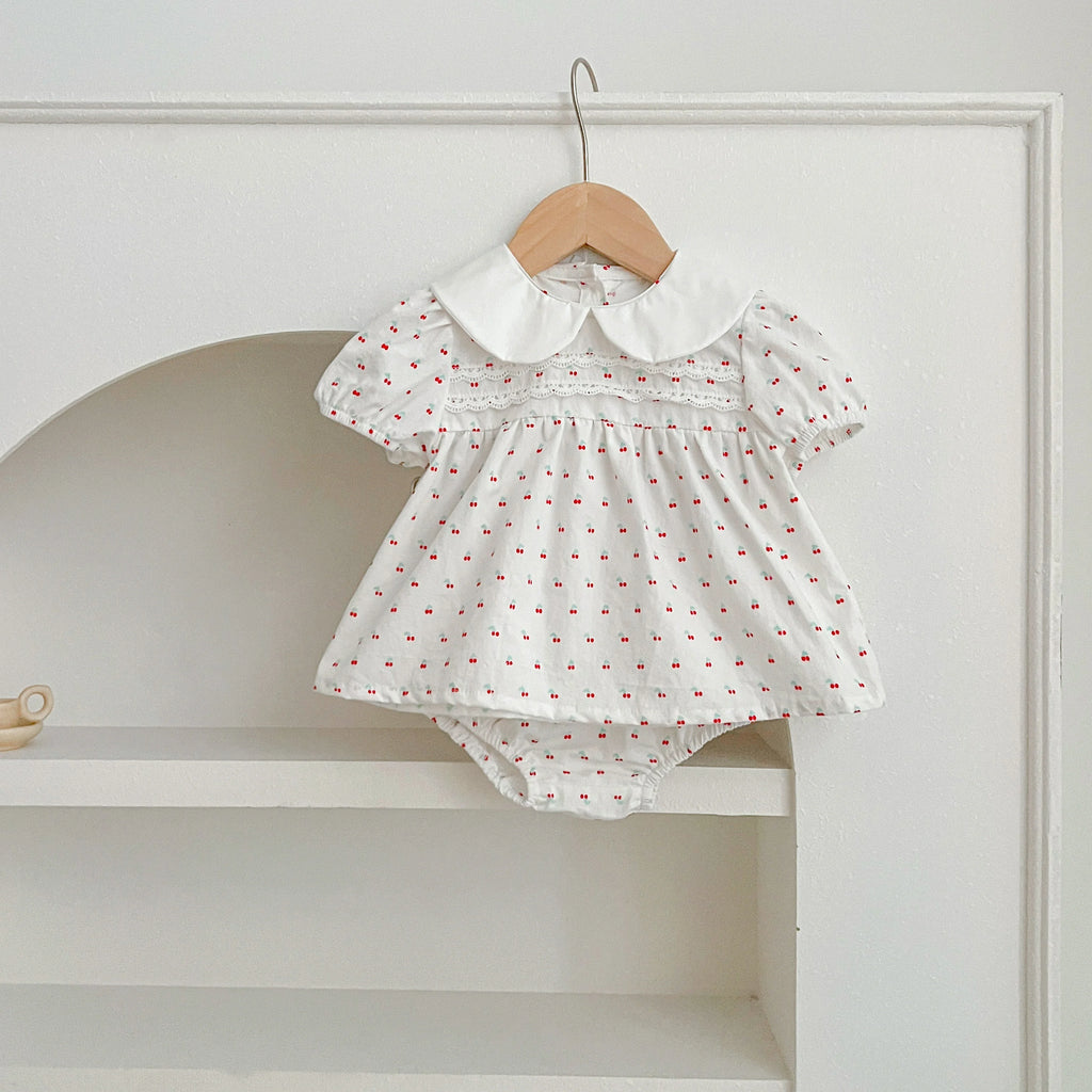 Baby Girl Cherry Floral Outfit – Summer (0–12M)