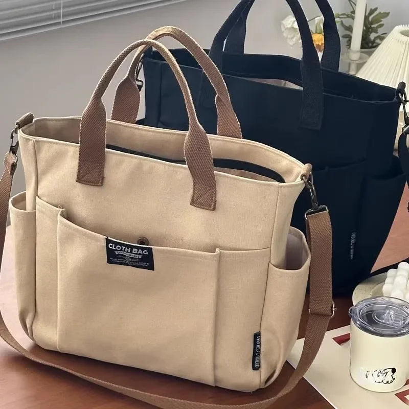Canvas Ladies Commuter Bag – Horizontal Shoulder Tote for Students
