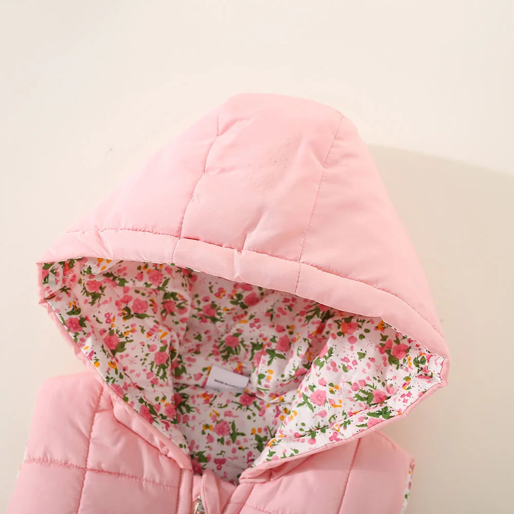 Kids Hooded Vest – Pink Elephant Print