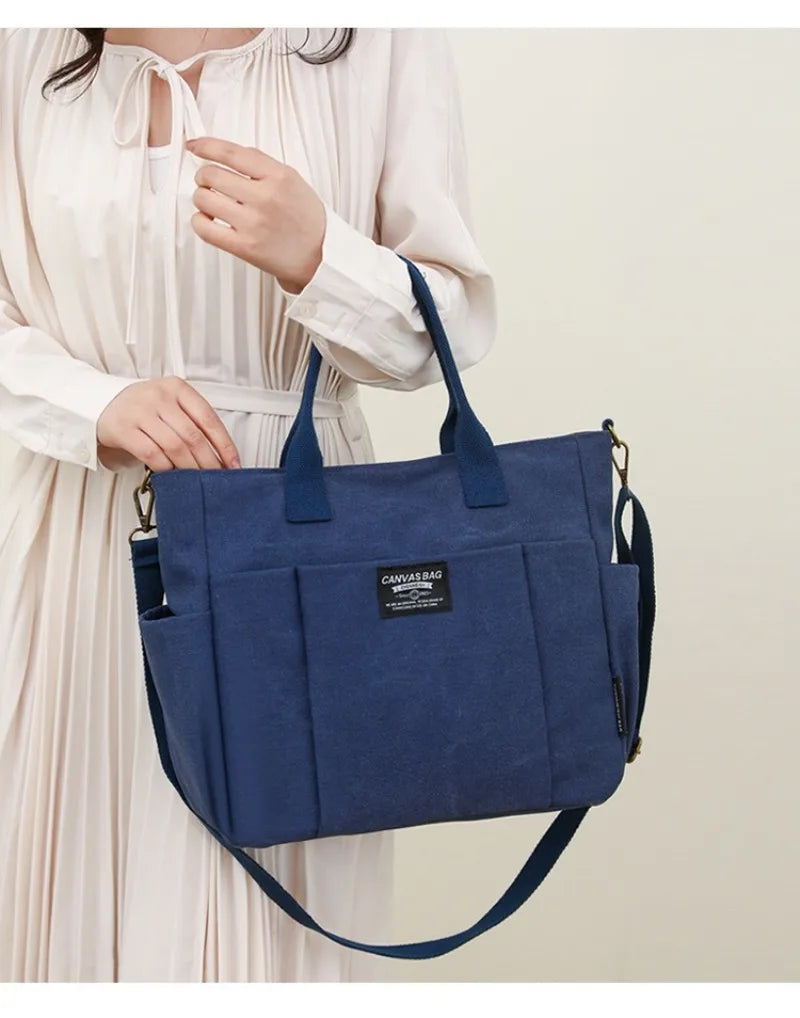 Canvas Ladies Commuter Bag – Horizontal Shoulder Tote for Students