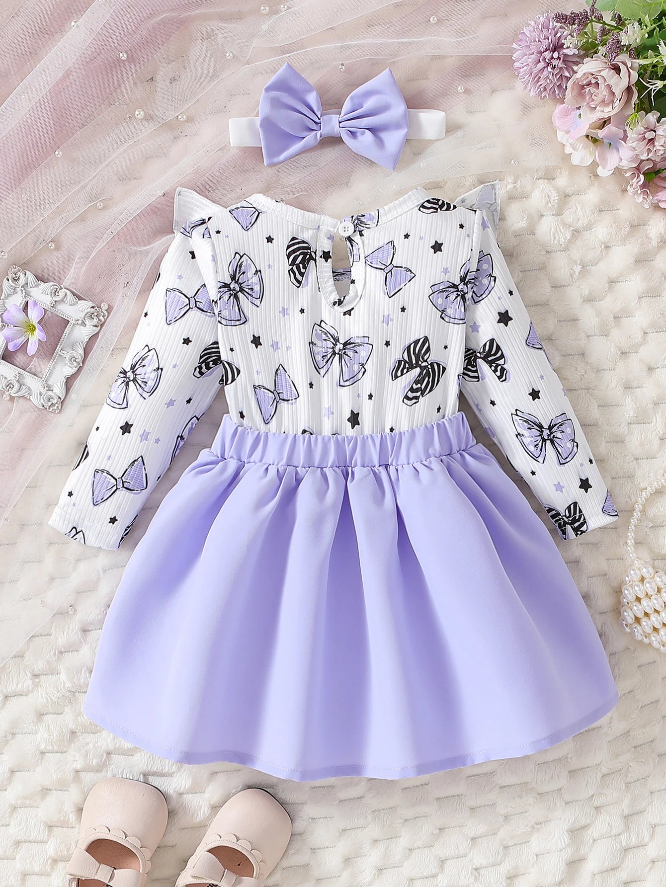 Cute Baby Girl Spring/Autumn Dress – Bow Print (0–2Y)