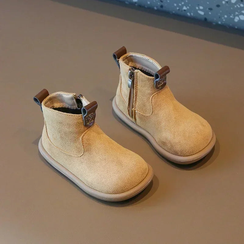 Kids Autumn/Winter Suede Boots – Plush Anti-Slip Ankle Shoes