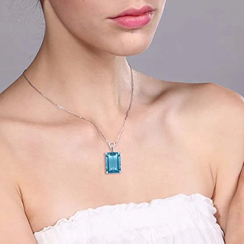 Huitan Luxury Solitaire Blue CZ Square