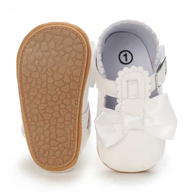 Baby Girls’ Bow Princess Shoes – Soft Leather Non-Slip Walking Sneakers