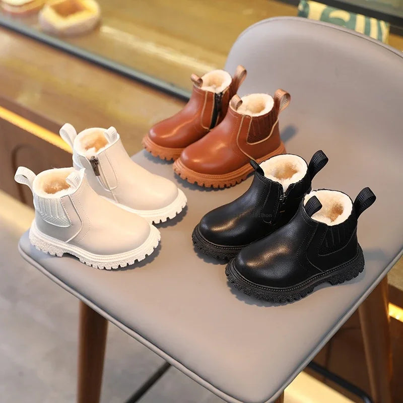 Kids’ Ankle Leather Boots – Warm, Comfortable, Non-Slip