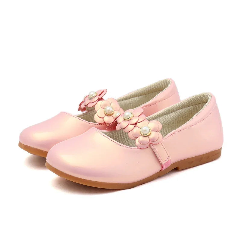 Girls’ Floral Leather Flats – Princess Dress Shoes (26–36)