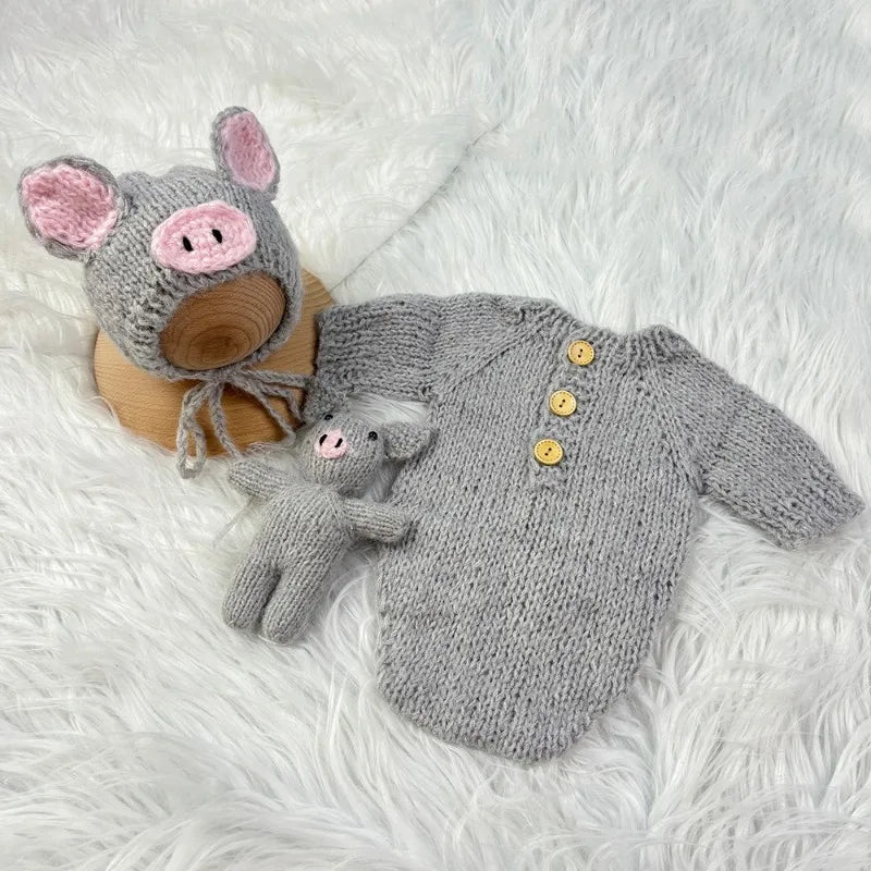 3pcs Baby Costumes Newborn Photography Outfits Adorable Pig Hat