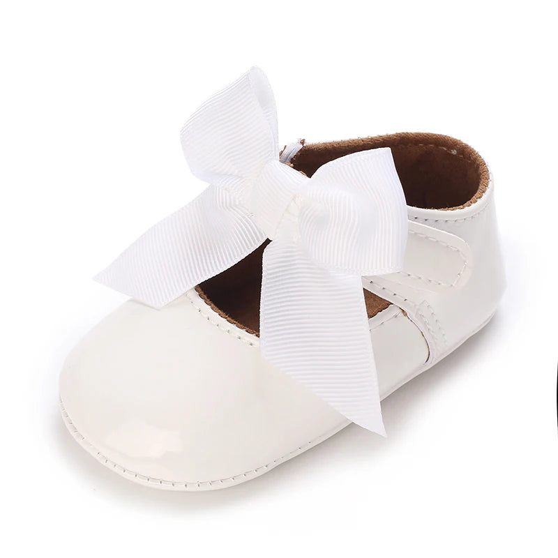 Baby Girls’ Bow Princess Shoes – Soft Leather Non-Slip Walking Sneakers