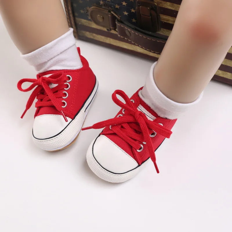 Baby Canvas Sneakers – Lace-Up Non-Slip Rubber Sole Shoes