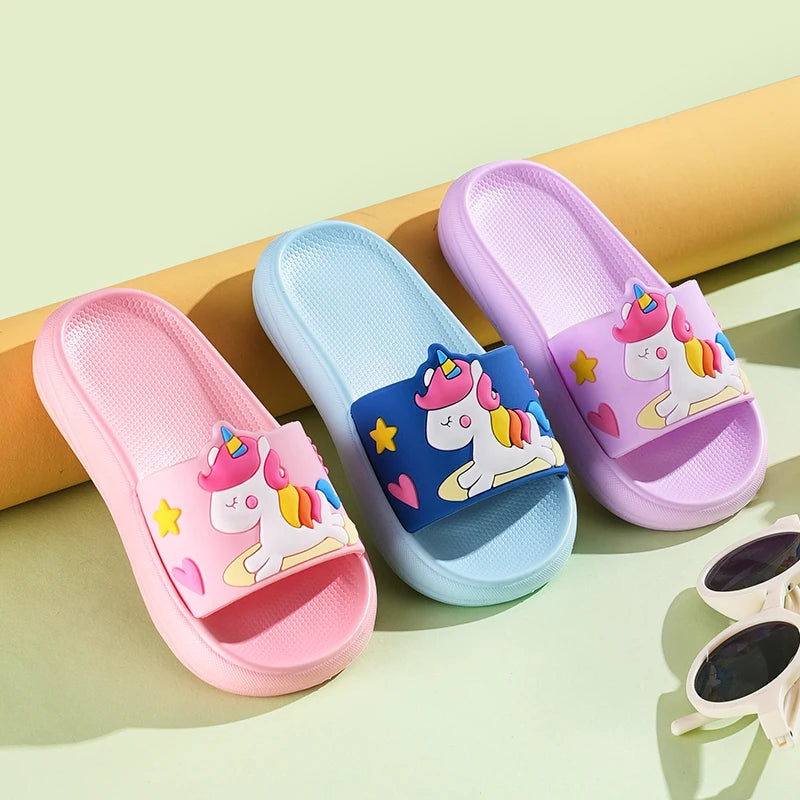 Kids Unicorn Rainbow Slippers – Non-Slip Indoor & Beach Shoes