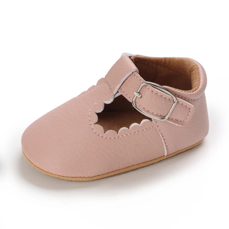 Baby Stripe Leather Shoes – Multicolor Non-Slip First Walkers