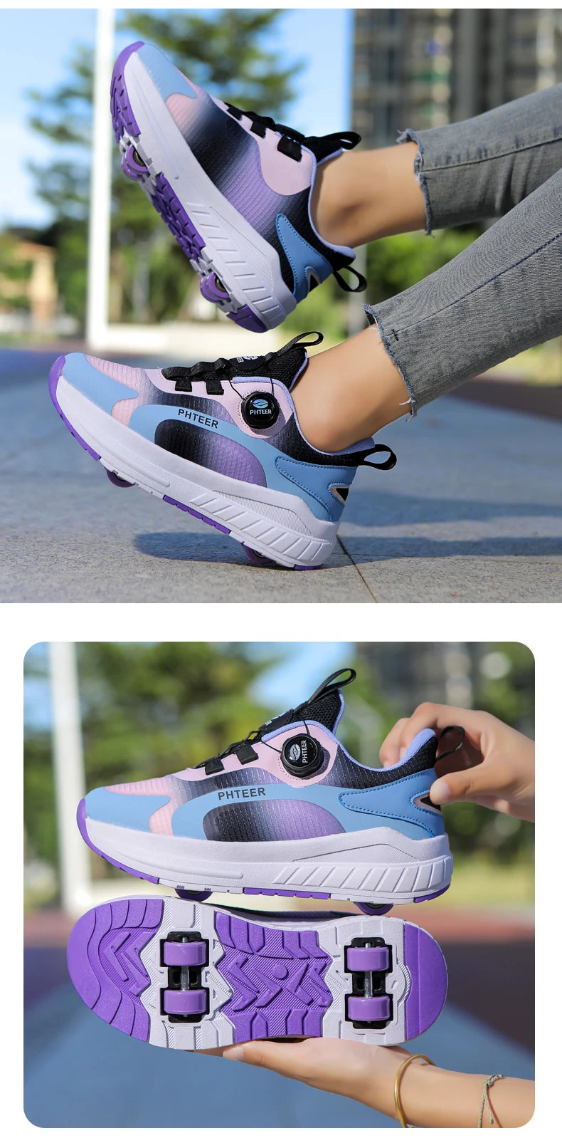 Kids Two-Wheel Roller Skates – Detachable Walking Shoes