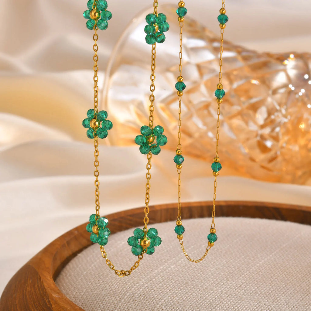 Vnox Green Stones Flower Charms