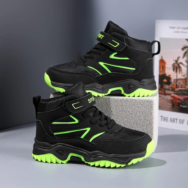 Boys’ Leather Sports Sneakers – Non-Slip, Breathable (Sizes 29–40)