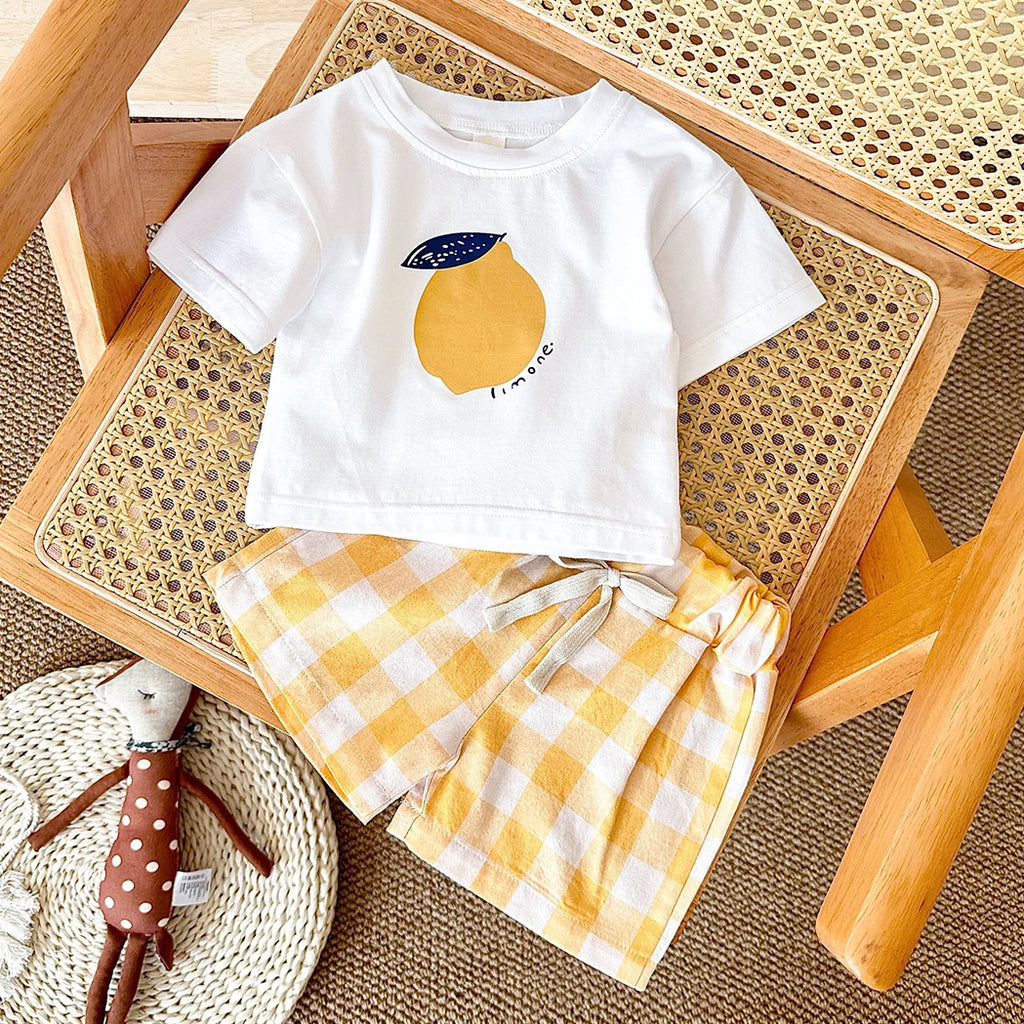 2PCS Baby Boys Girls Clothes Set T-shirt & Checkered Shorts 0-3Y