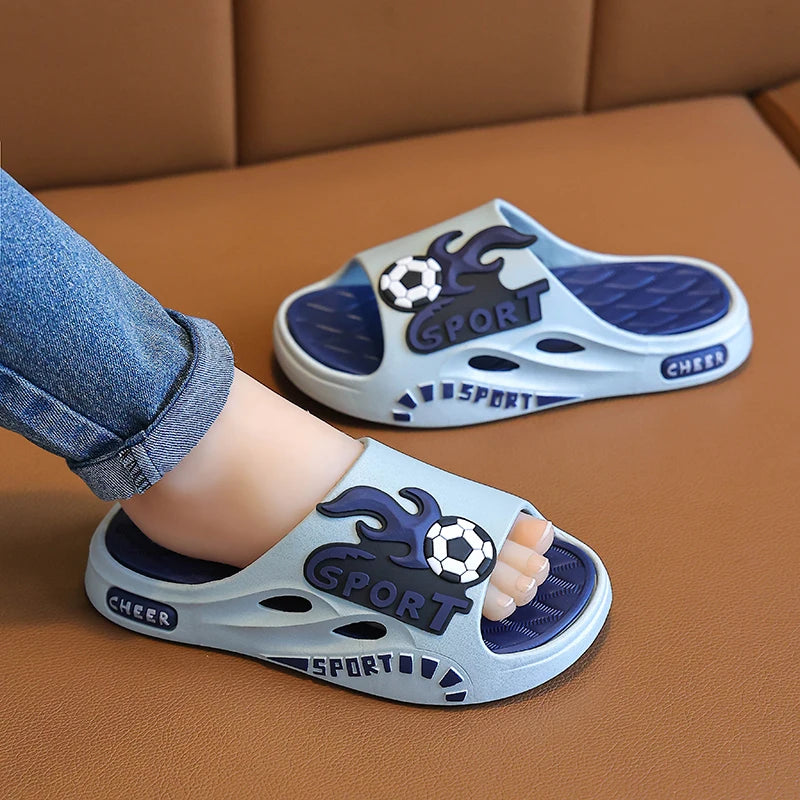Kids Cartoon Football Sandals – Non‑Slip Summer Beach Shoes (Age 4–8)