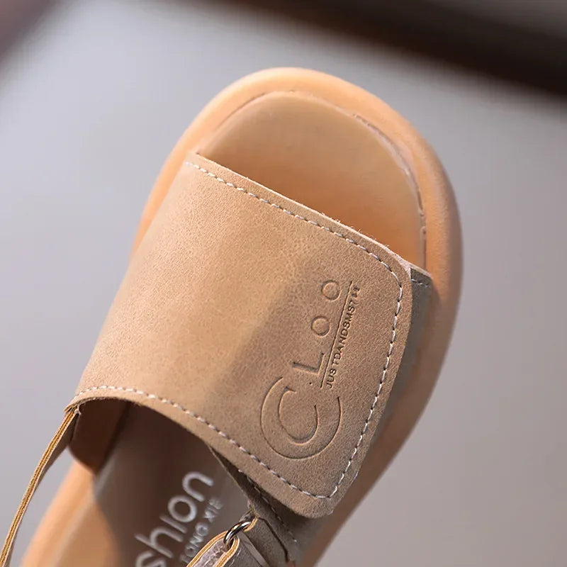 Kids’ Summer Sandals – Open Toe PU Leather (Ages 1–6)